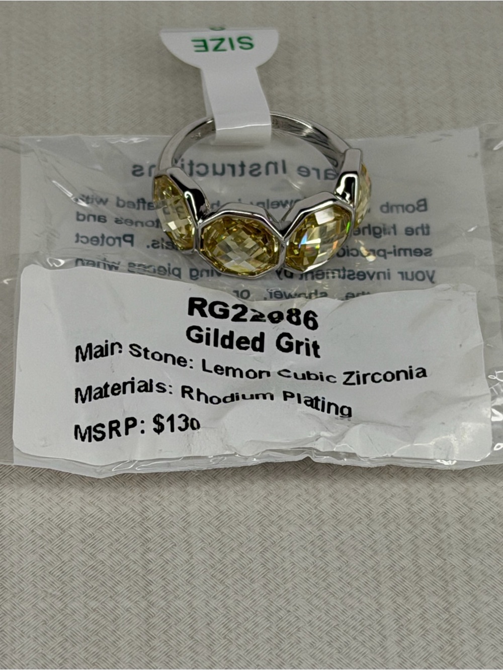 Bomb Party OG Ring Lemon CZ Rhodium Size 8 New